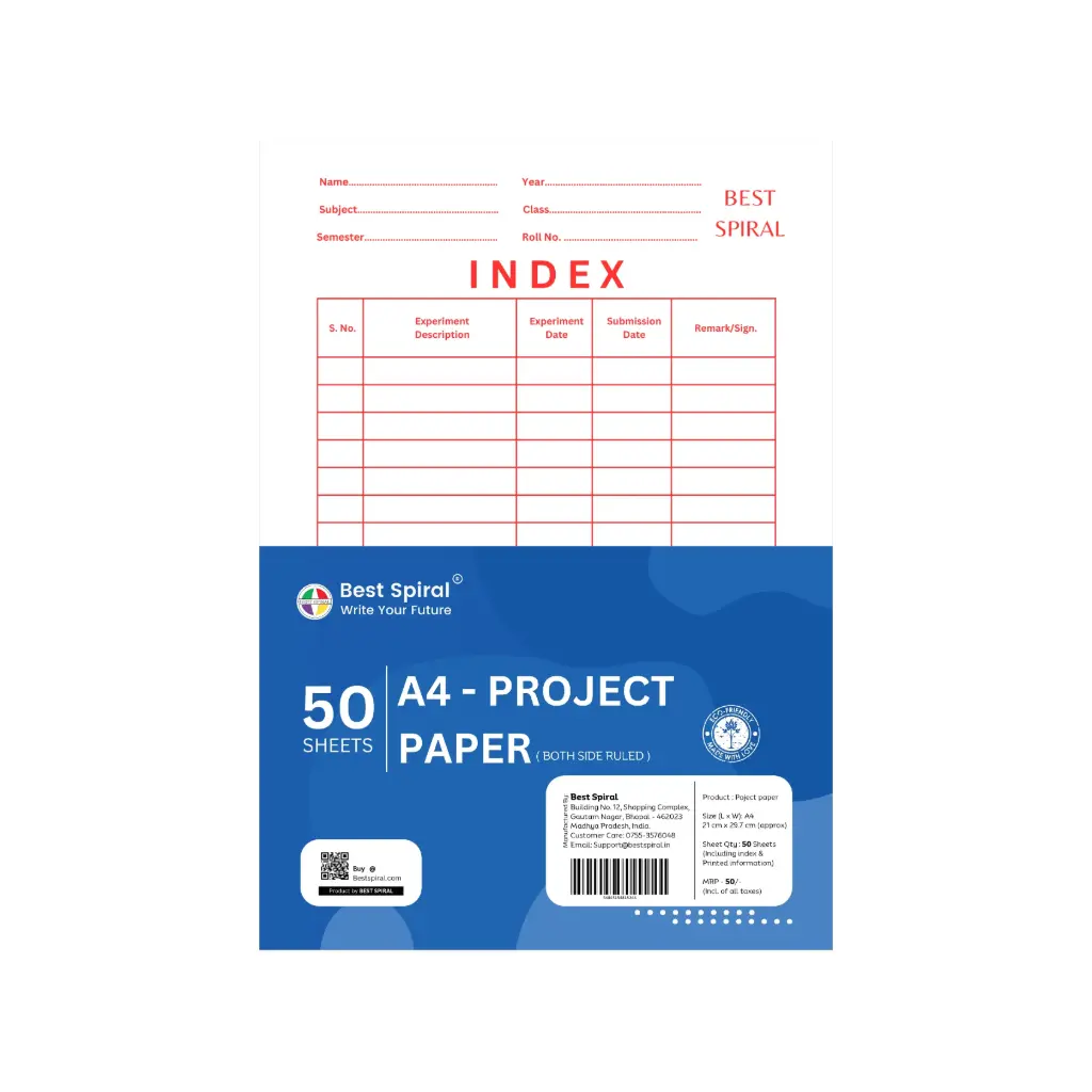 A4 Size Project Sheets (Pack of 50 Sheets) | 60 GSM | Both Side Ruled Sheets | Acid-Free | Uncoated Paper 
